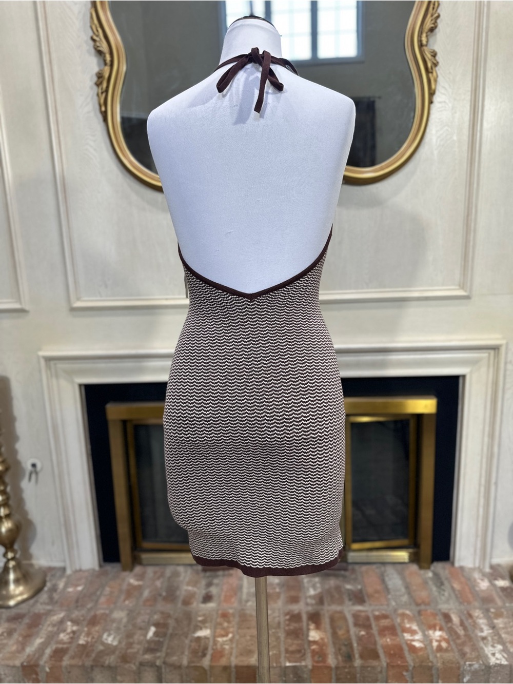 Abercrombie & Fitch Dress S Knit Halter Chevron Mini Resortette Retro Y2K - Picture 5 of 11
